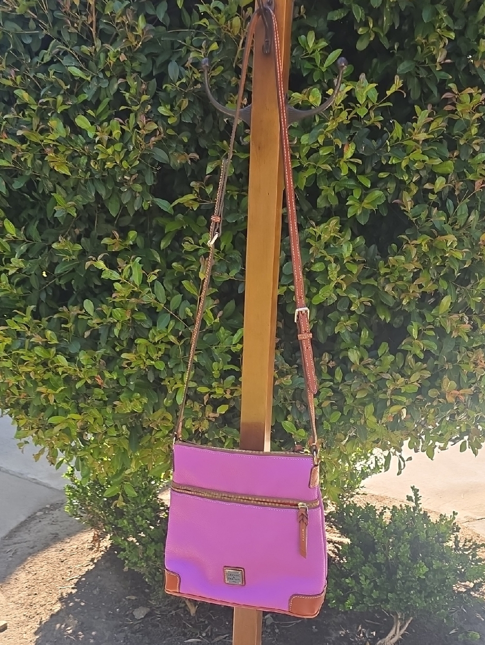 Dooney & Bourke Bright Pink Crossbody with Brown Leather Trim